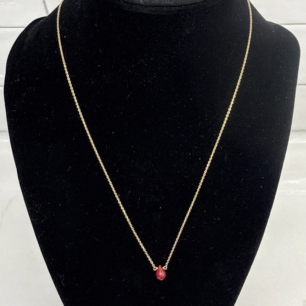 14K Gold Filled 18" Necklace Red Faceted Gemstone Teardrop Briolette Delicate